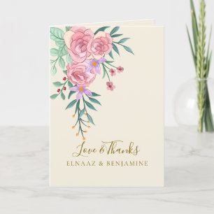 Carte De Remerciements Élégant Bohème Rose Pâle Floral Aquarelle Mariage 