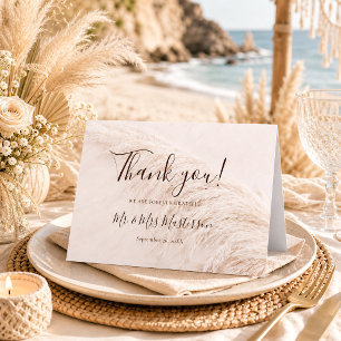 Carte De Remerciements Élégant Bohème Rustique Mariage à l'Herbe de Pampa