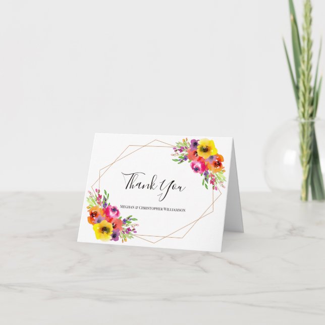Carte De Remerciements Elégant Boho aquarelle géométrique Mariage floral (Devant)