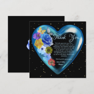 Carte De Remerciements Elégant Boho Blue Floral Heart Mariage Anniversair