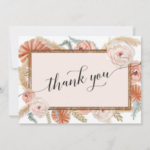 Carte De Remerciements Élégant Boho Blush Floral Tropical Palm Pampas