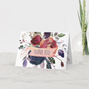 Carte De Remerciements Elégant Boho Burgundy Navy Floral