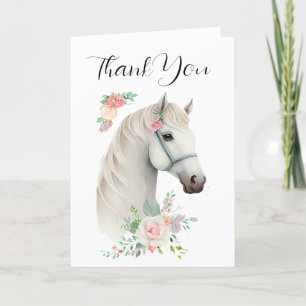 Carte De Remerciements Élégant Boho Cheval Blanc Floral