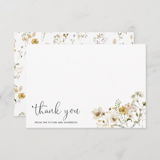 Carte De Remerciements Elegant Boho Chic Fleur sauvage Floral Future Mme. (Devant / Derrière)