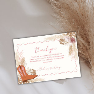 Carte De Remerciements Elégant Boho Cowgirl Bottes Baby shower Pampas