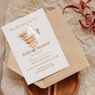 Carte De Remerciements Elégant Boho Pampas Baby shower en herbe Invitatio