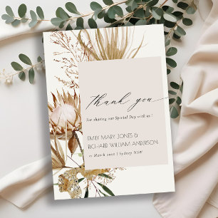 Carte De Remerciements Élégant Boho Protea Séché Palm Floral Mariage