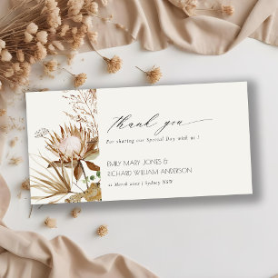 Carte De Remerciements Élégant Boho Protea Séché Palm Floral Mariage