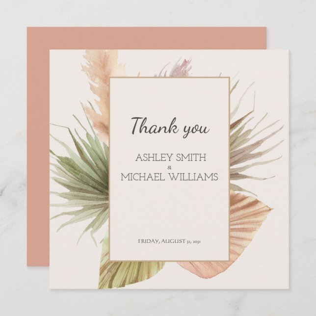 Carte De Remerciements Élégant Boho Rustique Mariage Floral (Devant / Derrière)