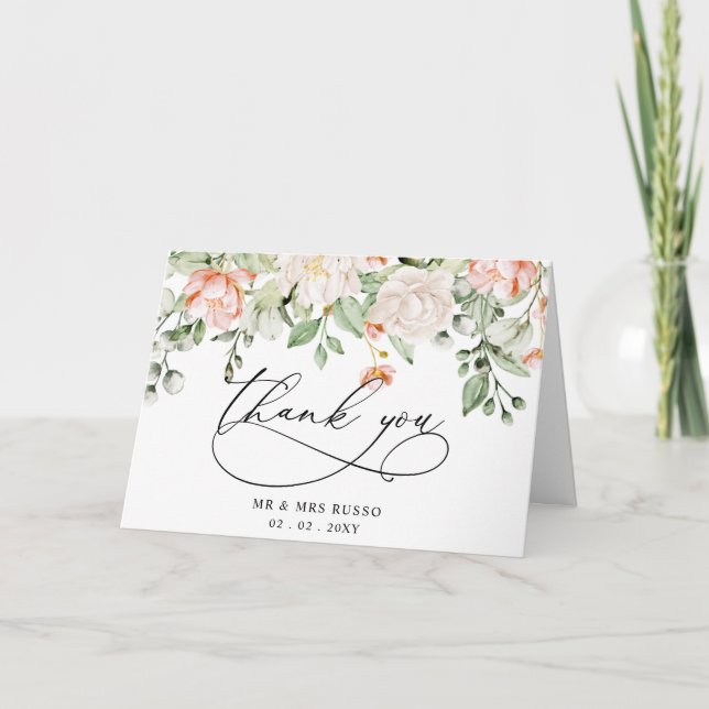 Carte De Remerciements  Elegant Botanical Blush Pink Floral Wedding (Devant)