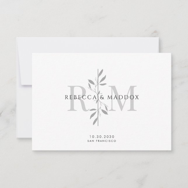 Carte De Remerciements Elegant Botanical Monogram Wedding (Devant)