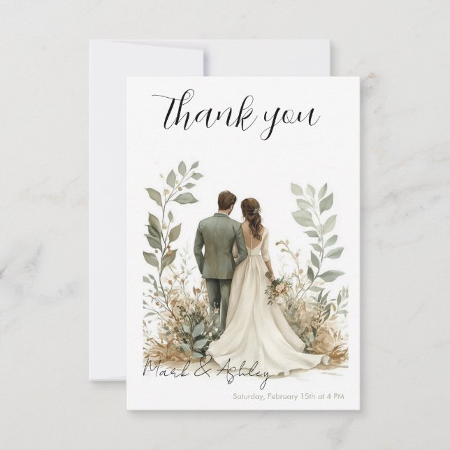 Carte De Remerciements Elegant botanical-themed wedding thank you card (Devant)