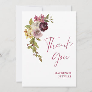 Carte De Remerciements Élégant Bourgogne rose floral 40e anniversaire