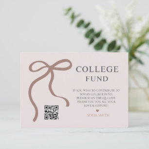 Carte De Remerciements Elegant Bow Graduation College Fund QR Code