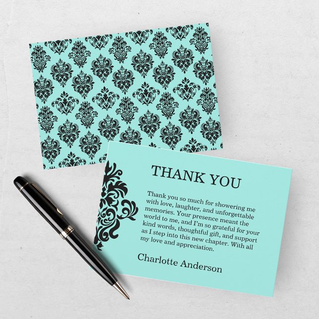 Carte De Remerciements Elegant Bride & Co. Damassé Réception de Mariage S (Créateur téléchargé)