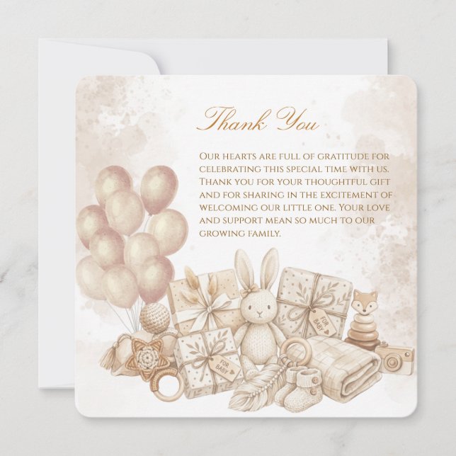 Carte De Remerciements Elegant Brown & Pastel Baby Shower card (Devant)