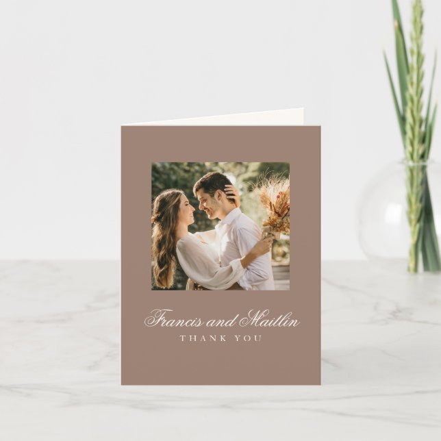 Carte De Remerciements Elegant Brown Romantic Photo Wedding (Devant)