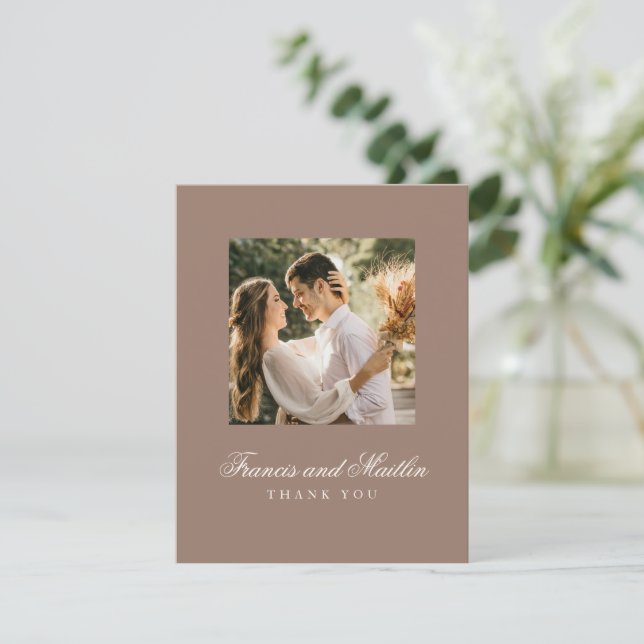 Carte De Remerciements Elegant Brown Romantic Photo Wedding (Debout devant)