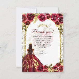 Carte De Remerciements Élégant budget Rouge Floral photo Quinceañera