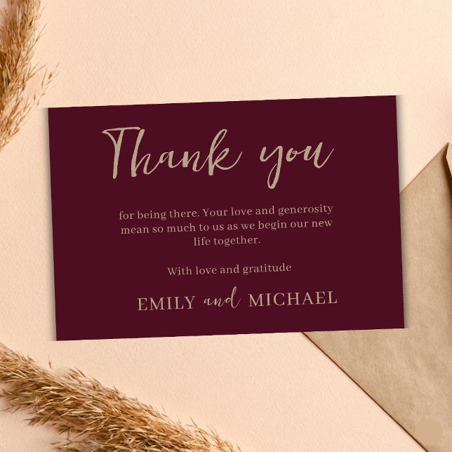 Carte De Remerciements Elegant Burgundy Wedding Thank You Card Minimalist (Créateur téléchargé)
