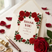 Élégant Cadre de Mariage Rouge Rose et Or Remercie