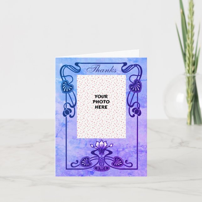 Carte De Remerciements Elégant cadre floral photo Mariage (Devant)