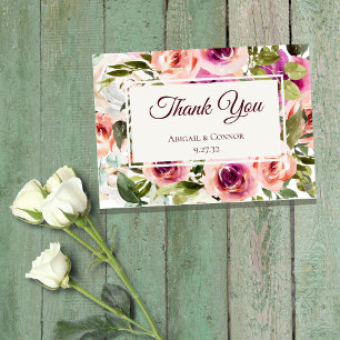 Carte De Remerciements Elégant Cadre Floral Rose Blush Purple Peach Blanc