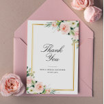 Carte De Remerciements élégant cadre mariage floral clair<br><div class="desc">Un joli carte de remerciements mariage avec texte noir et aquarelle rose vif floral. Ajoutez un message de remerciement personnel à l'arrière.</div>