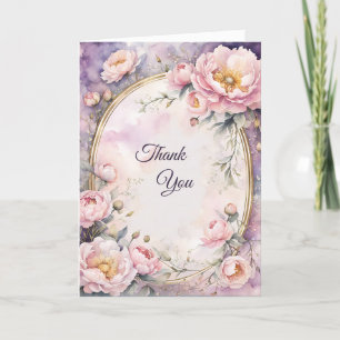 Carte De Remerciements Elégant cadre rose Peony Oval