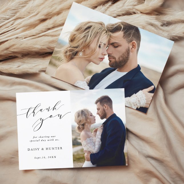 Carte De Remerciements Élégant Calligraphie simple Mariage 2 Photo (Créateur téléchargé)