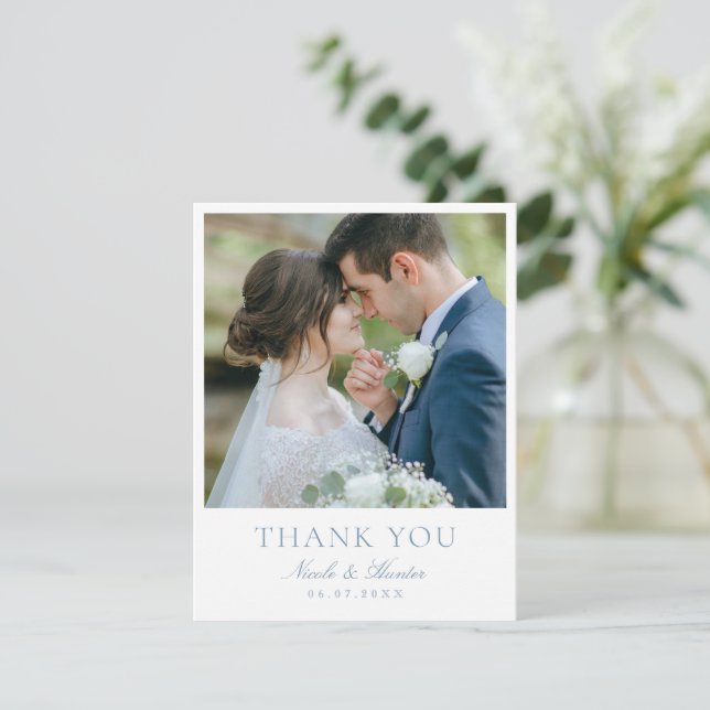 Carte De Remerciements Elegant Calligraphy Custom Wedding Photo Thank You (Debout devant)