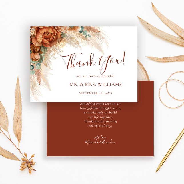 Carte De Remerciements Elegant Calligraphy Romantic Floral Boho Wedding (Créateur téléchargé)