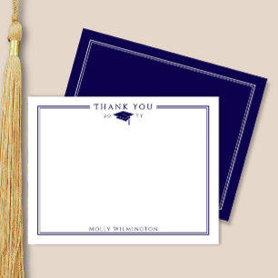 Carte De Remerciements Elégant Casquette & Tassel Navy Bleu & Blanc Gradu