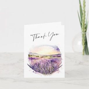 Carte De Remerciements Elégant champ de fleurs de lavande aquarelle