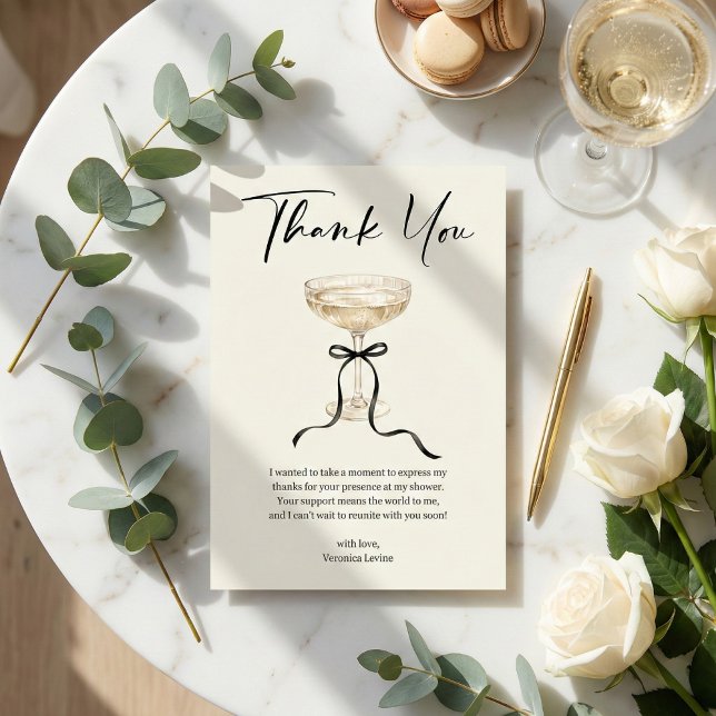 Carte De Remerciements Elegant Champagne Coupe Black Bow Bridal Shower (Coquette Bridal Shower Thank You Card)