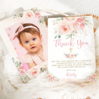 Élégant Chic Blush rose Floral Or Baptême Photo