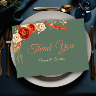 Carte De Remerciements Elégant chic chic fleurs de sauge orange mariage