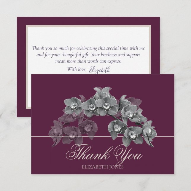Carte De Remerciements Elegant Chic Modern Black White Orchid Thank You (Devant / Derrière)