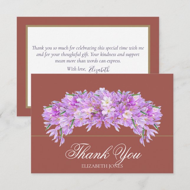 Carte De Remerciements Elegant Chic Purple Crocus Bridal Shower Thank You (Devant / Derrière)