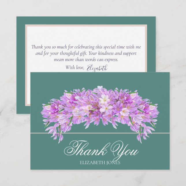 Carte De Remerciements Elegant Chic Purple Crocus Bridal Shower Thank You (Devant / Derrière)