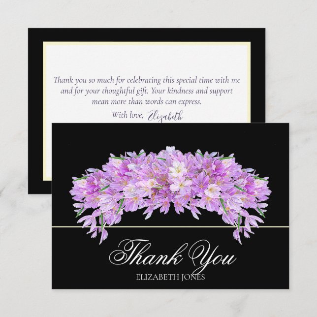 Carte De Remerciements Elegant Chic Purple Crocus Bridal Shower Thank You (Devant / Derrière)