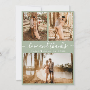 Carte De Remerciements Élégant Chic Sage Green 3 Photo Collage Mariage Th
