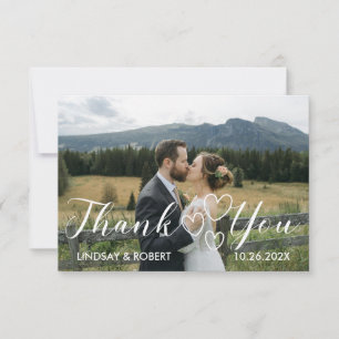 Carte De Remerciements Élégant Chic Script Love Heart Mariage Photo