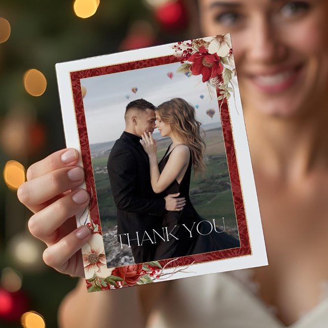 Carte De Remerciements Elegant Christmas Red Damask Floral (Créateur téléchargé)