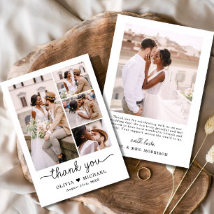 Carte De Remerciements Élégant cinq photo Collage Mariage de script
