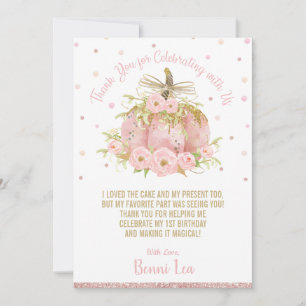 Carte De Remerciements Élégant Citrouille rose 1er anniversaire Fille de 