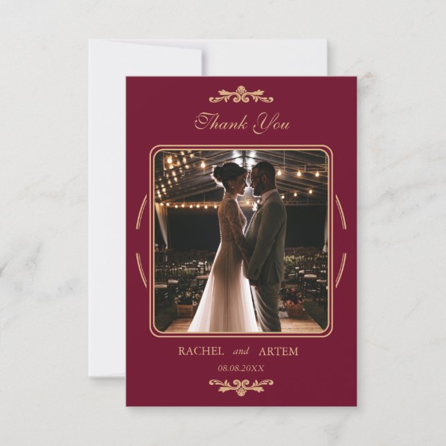 Carte De Remerciements Elegant Classic Burgundy Photo Wedding  (Devant)
