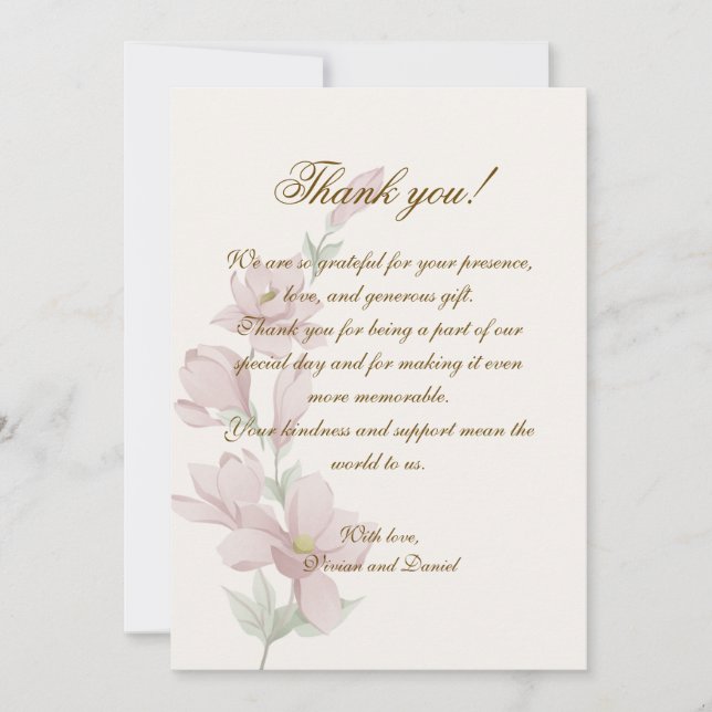 Carte De Remerciements Elegant Classic Floral Wedding Thank You Card (Devant)
