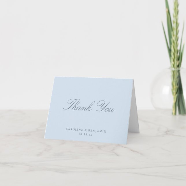 Carte De Remerciements Elegant Classic Script Wedding Blue Custom Folded (Devant)
