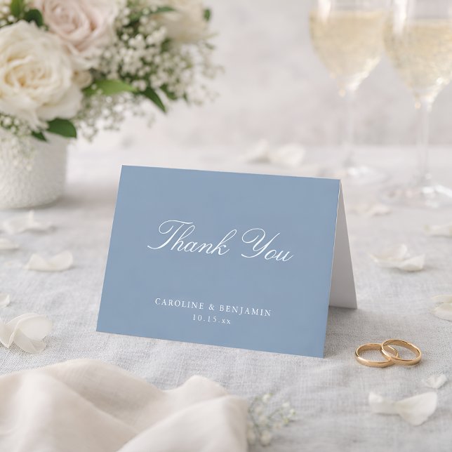 Carte De Remerciements Elegant Classic Script Wedding Dusty Blue Folded (Créateur téléchargé)